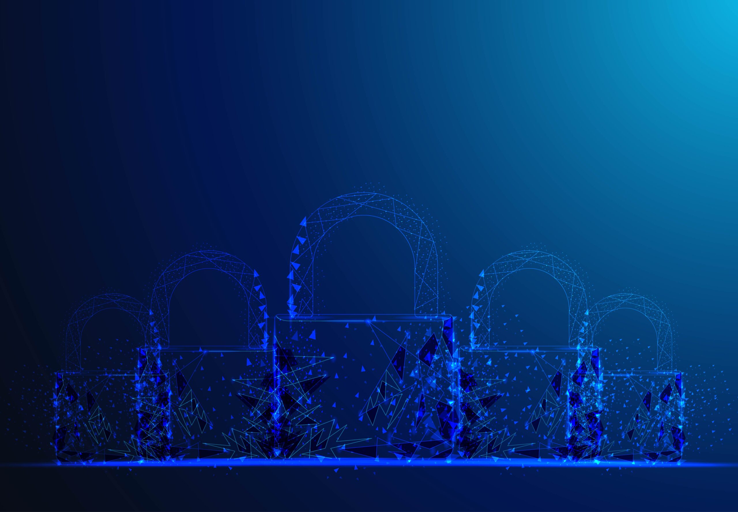 Padlock. Polygonal wireframe mesh looks on dark blue background. Cyber security, safe, privacy or other concept. Vector illustration
